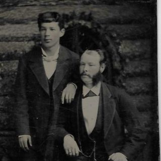 Tintype Photo T1129 2 Men Posing - 1 Has Bushy Sideburns - Possible Father/son?