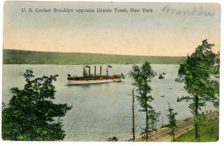 York City Nyc - Cruiser Uss Brooklyn On Hudson River - Hagemeister Postcard