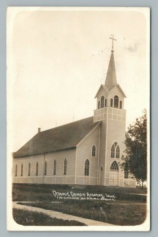 Catholic Church Hospers Iowa Rppc Antique Photo Sioux County Postcard 1911