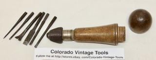 Vintage J.  S.  Fray & Co.  Tool Handle W 6 Bits / Hand Drill Tool / $5 Ships