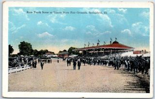 Springfield Il Postcard Race Track Scene Illinois State Fair Horse Racing 1920s