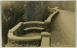 Rppc Columbia River Highway Stone Wall Bench Road Oregon Or Real Photo Postcard