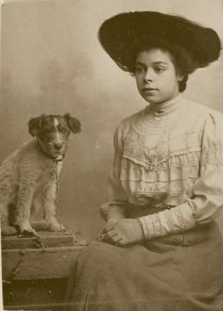 Antique Photo Sweet Terrier Dog Pretty Fashion Lady Mixed Race ? African Amer