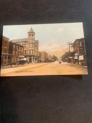 Vintage Postcard 1909 High Street Pottstown Pa Pennsylvania City Scene