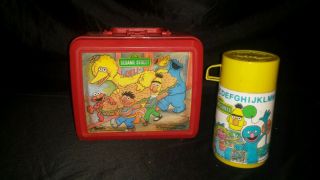 Vintage Sesame Street Jim Henson Productions Plastic Lunchbox With Thermos