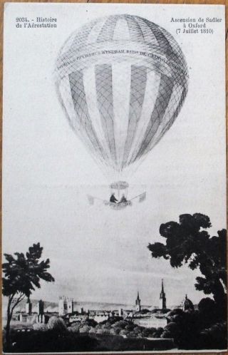 Hot Air Balloon 1915 French Aviation Postcard: Ascension De Sadler,  Oxford 1810