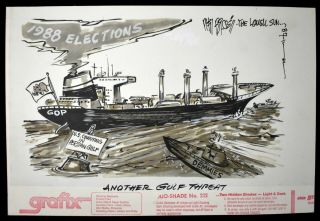 1988 U.  S.  Convoy In Persian Gulf Political Cartoon Art By Phil Bissell