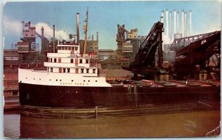 Dearborn,  Michigan Postcard " Ore Boat,  Henry Ford Ii " Ford Rouge Plant 1951
