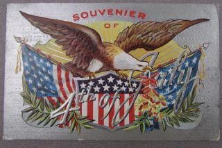 July 4th Embossed Post Card Large Eagle And Flag Banner