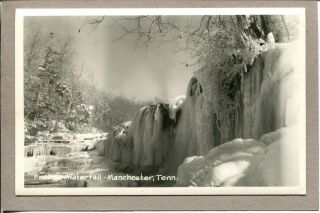 Postcard Tn Manchester Frozen Waterfall Ice Snow Rppc Real Photo C1960 