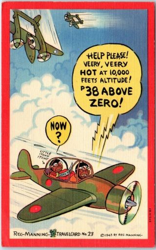 1944 Reg Manning Artist - Signed Linen Postcard Travel Card 23 Airplane Wwii