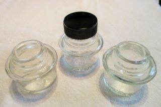 Three (3) 12 Vintage School Desk Glass Inkwell Bottles (for 1 - 3/4 " Hole)