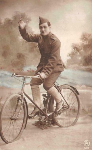 Rppc Belgium Belgian Soldier On Bike Ww1 Military Real Photo Postcard Wnc 142
