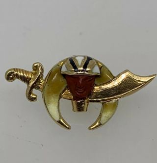 Antique Fraternal Shriner Masonic 14k Gold Sword Enamel Vintage Lapel Pin Screw