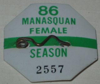 1986 Manasquan Nj Season Beach Badge (female)