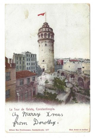 1900s Constantinople Turkey British Stamp Cover Postcard La Tour De Galata