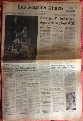 Los Angeles Times Newspaper July 20 1969 Apollo 11 Landing Today First Moon Men