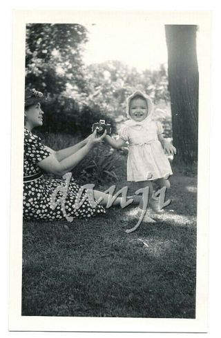 Little Girl And Lady Holding On To A Camera Old Photo