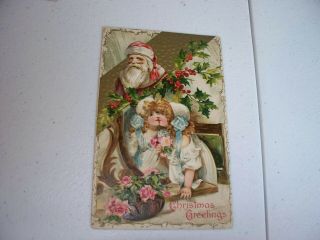 Vintage Antique Postcard Christmas Santa Victorian Girls 1911?