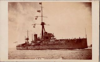 Hms Dreadnought Postcard Rppc Royal Navy Dreadnought Means Fearless Person (349