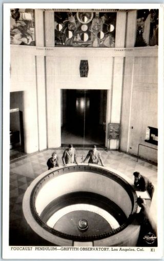 1930s Los Angeles Ca Rppc Photo Postcard Griffith Observatory Foucault Pendulum