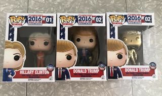 Funko Pop Campaign 2016: Clinton 1,  Trump 2,  (rare) Gold Trump 2