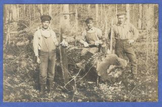 Kalkaska,  Mi,  Timber,  Logging,  Men,  Axes,  Two Man Saw,  Real Photo Rppc Postcard