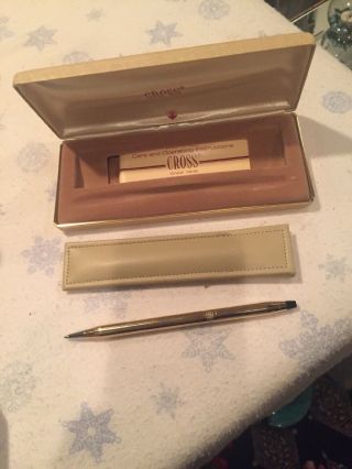 Vintage Cross Pen W/Box And Leather Case Scalloped Band Great 2