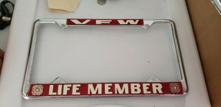 Vintage Nos Vfw Veterans Of Foreign Wars License Plate Frame Life Member