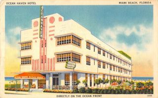 Miami Beach Florida Ocean Haven Hotel Art Deco Antique Postcard K88400