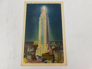 Vintage Linen Postcard Empire State Building At Night York City,  Unposted