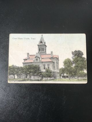 Vintage Postcard 1916 Court House Uvalde Texas Hand Colored