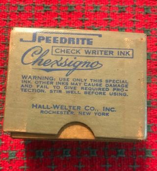 Vintage Hall - Welter Co.  Check Writing Ink Rare.  Speedrite Chexsigno.