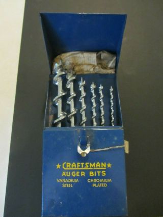 Vintage Craftsman Vanadium Auger Bits Set With Metal Case 5 Bits