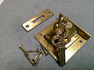 Vintage Drawer Lock W/ Keys Pat.  Eagle Lock Co.  Date July 26 1898 Terryville Ct