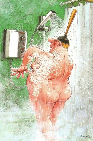 Vintage English Funny Fat Man In Bathtub With Champagne In Toilet Postcard