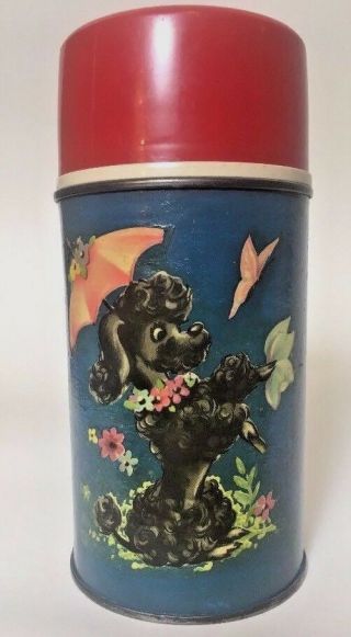 Vintage Rare One Of A Kind Thermos Decorated With Meyercord Black Poodle Decals