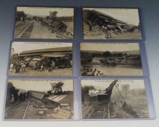 Group Of 6 Antique Train Wreck Rppc Postcards D&h Wreck 1908 By Phelps