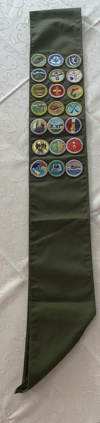 Vintage Boy Scout Merit Badge Sash With 21 Merit Badges