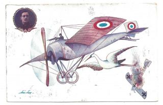 Aviation Postcard Artist Signed Xavier Sager La Cigogne Fantasy Airship Stork