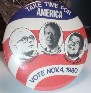 1980 Presidential Election Pinback Reagan Carter Anderson Button Political
