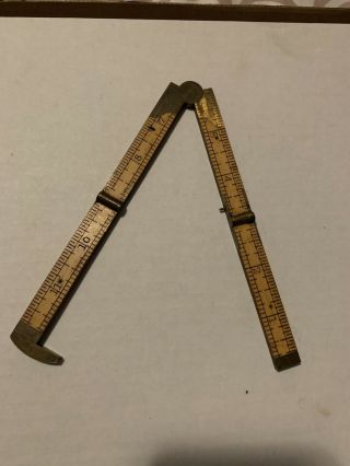 Vintage Stanley Rule No.  32 Brass And Boxwood Folding Caliper Ruler