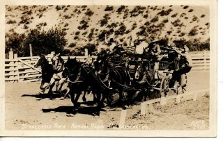 Rppc Stagecoach Race Horse Teams & Cowboys Rodeo Ellensberg Washington 571