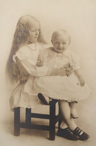 1900’s Young School Girl Sister & Brother Cabinet Card Photo Seattle Washington
