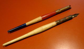 2 Vintage Wooden Dip Style Pens,  Large Size,  11” One Nib 3