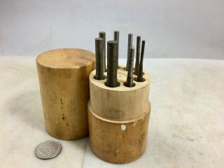 Vintage Starrett 8 Pc Pin Punch Set,  Round Wooden Case,  S565wb,