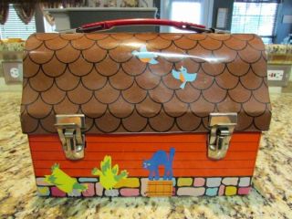 Vintage Rare 1971 Red Barn Cutesy Dome Metal Lunchbox