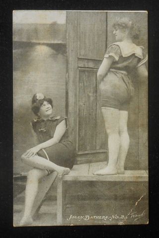 1900s Jolly Bathers Sexy Saucy Swimsuit Babes Showing Form And Legs Risque Pc