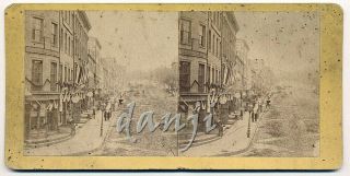 Albany York Street View With Buildings,  Signs Old Photo Stereoview Card
