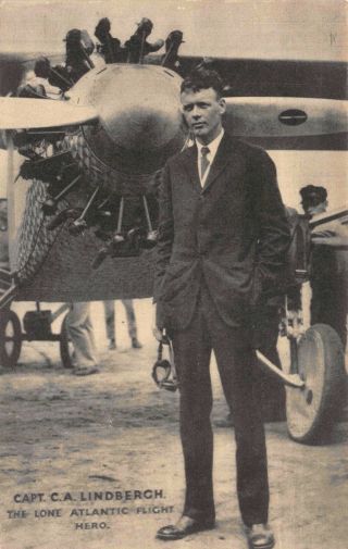 Tuck Postcard Captain Charles Lindbergh With His Plane 121729